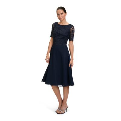 Cocktailkleid VERA MONT "Vera Mont Cocktailkleid mit Spitze", Damen, Gr. 48, Normalgrößen, blau (night sky), Obermaterial: 100% Polyester. Futter: 100% Polyester., feminin, ausgestellt kurz, Rundhals, 3/4-Ärmel, Kleider, Spitze, Topseller Image