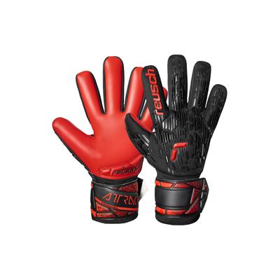Torwarthandschuhe REUSCH "Attrakt Freegel Silver NC", Damen, Gr. 10, schwarz (schwarz, rot), 56% Elastodien, 34% Polyester, 5% Polyurethan, mehrfarbig, sportlich, Handschuhe, mit flexibler Rückhand