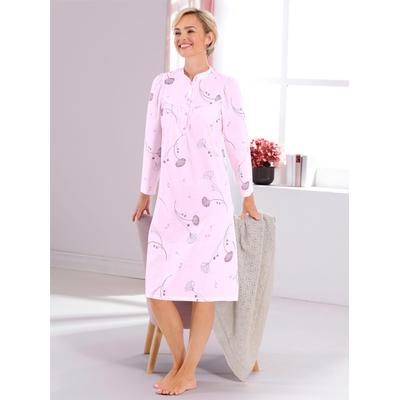 Nachthemd WÄSCHEPUR "Nachthemd", Damen, Gr. 40/42, Normalgrößen, rosa (rosé, bedruckt), 100% Baumwolle, geblümt, gemustert, mehrfarbig, bedruckt, Langarm, Kleider Image