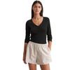 Shorty MARC O'POLO "Mix & Match Cotton-Woven", Damen, Gr. L, schwarz (schwarz, nordic grau), Feinripp, Popeline, Obermaterial: 95% Baumwolle, 5% Elasthan, unifarben, gestreift, casual, regular fit kurz, tiefer V-Ausschnitt, Langarm, Homewear-Sets,...