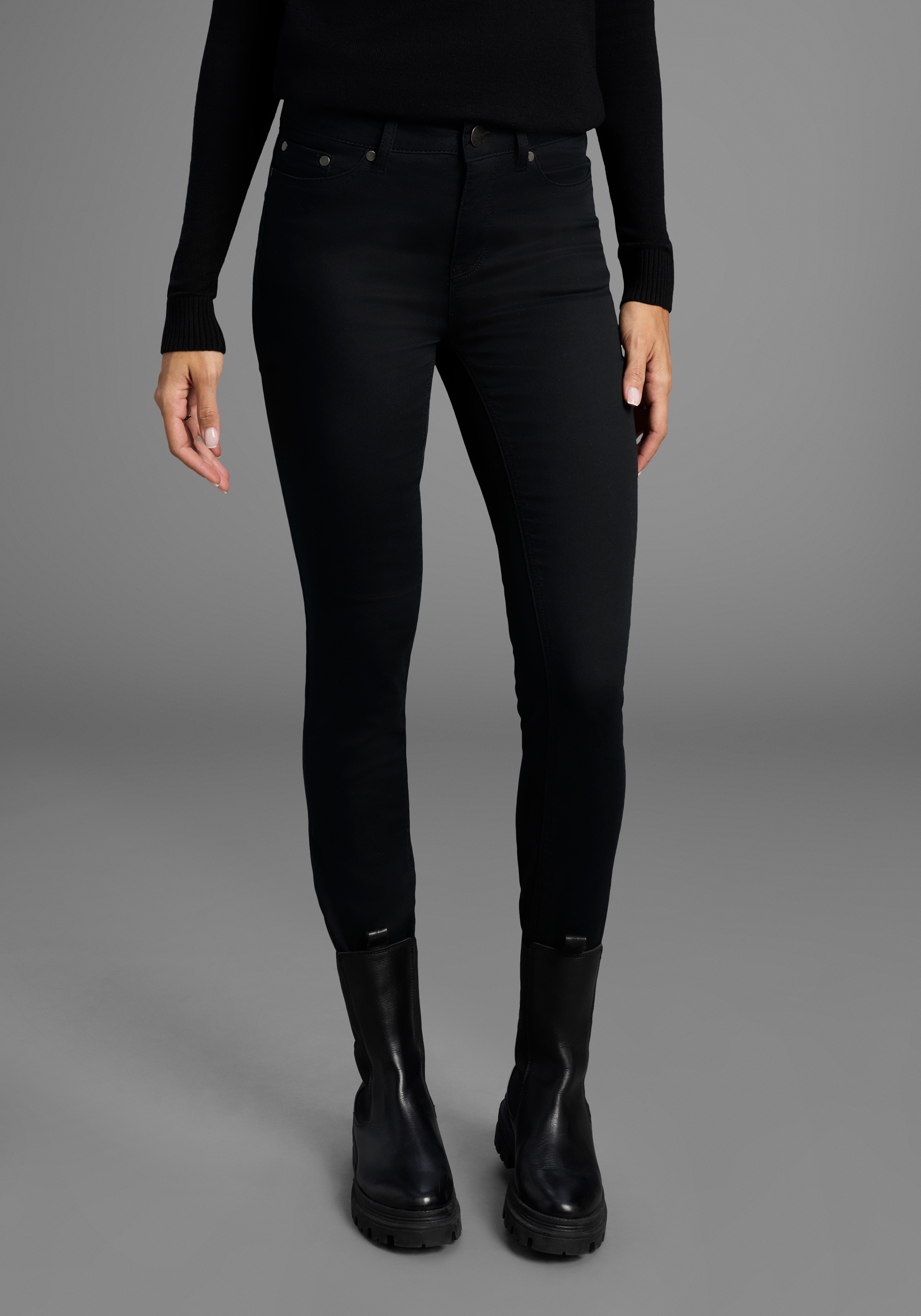 Slim-fit-Jeans ARIZONA "Shaping", Damen, Gr. 88, K + L Gr, schwarz, Jeans, Obermaterial: 72% Baumwolle, 26% Polyester, 2% Elasthan, clean, Basic, sehr schmal lang, Jeans Slim-fit-Jeans, enge Passform, Röhrenjeans, Used-Look-Waschung, hohe Leibhöhe