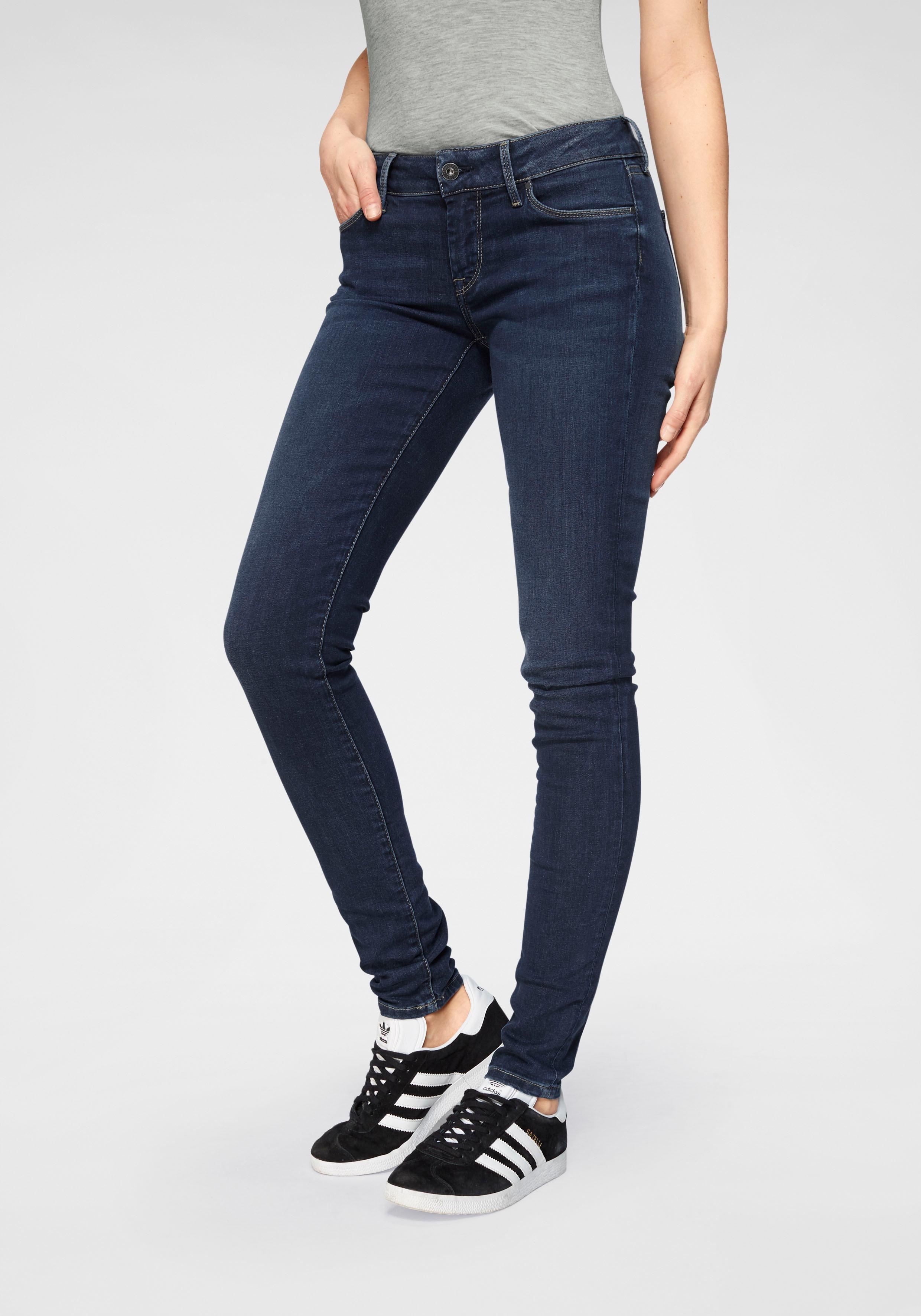 Skinny-fit-Jeans PEPE JEANS "SOHO", Damen, Gr. 26, Länge 30, blau (h45 schwarz used worn), Denim/Jeans, Obermaterial: 84% Baumwolle, 14% Polyester, 2% Elasthan, skinny fit lang, Jeans, im 5-Pocket-Stil mit 1-Knopf Bund und Stretch-Anteil