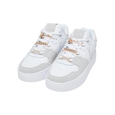 Trainingsschuh KARL KANI "Karl Kani Kids 89 UP LOGO PRM Schuhe", Damen, Gr. 38.5, grau (weiß, grau), Leder, Schuhe Image