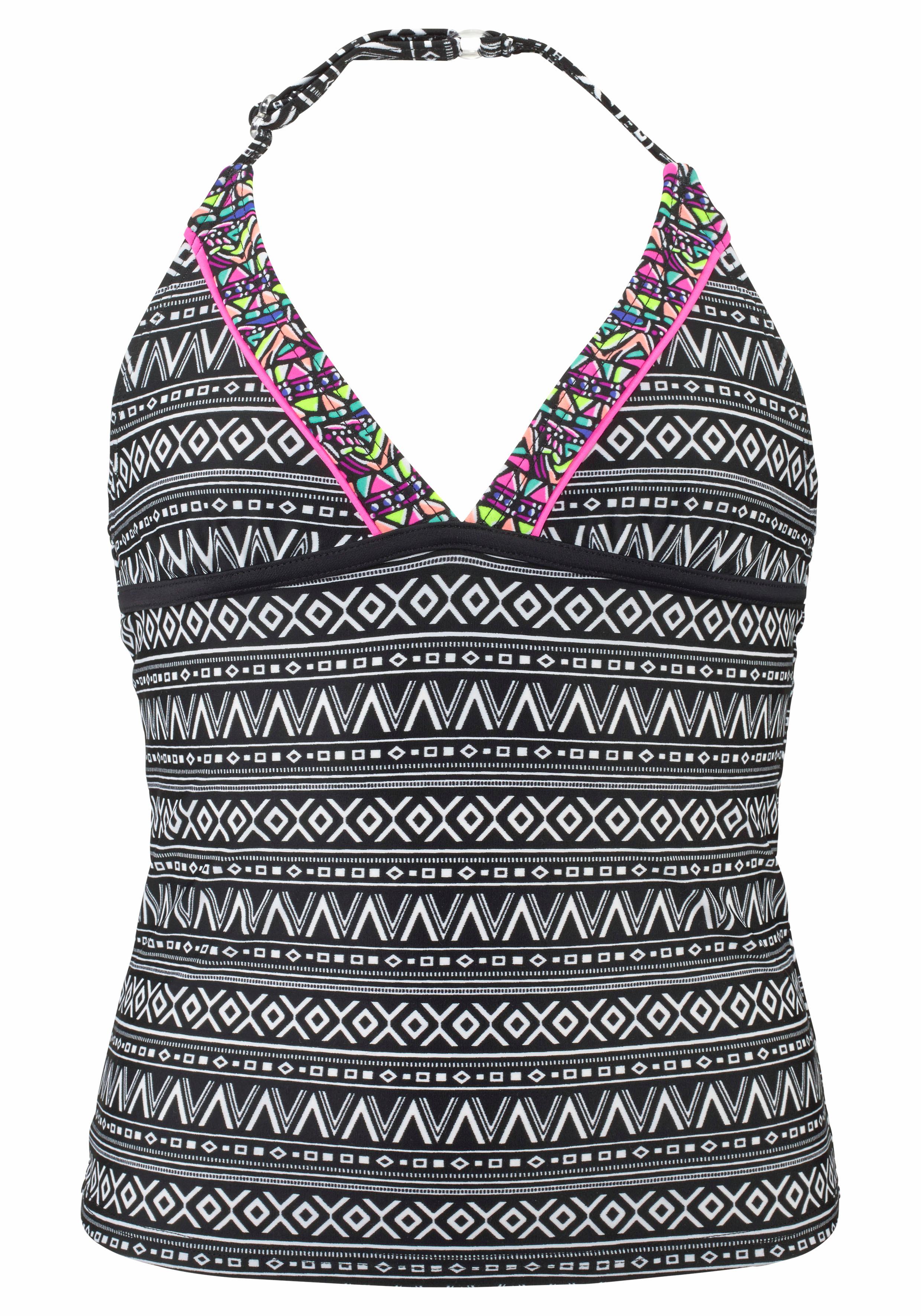 Tankini BUFFALO, Kinder, Gr. 146/152, N-Gr, schwarz-weiß (schwarz, weiß), Polyamid, Bikini-Sets, mit Ethnodruck und Kontrastdetails Image