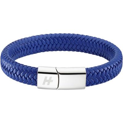 Lederarmband HECHTER PARIS "Schmuck Geschenk Armschmuck Edelstahl blau", blau (edelstahlfarben, blau), Armbänder, Damen,