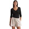 Shorty MARC O'POLO "Mix & Match Cotton-Woven", Damen, Gr. M, schwarz (schwarz, nordic grau), Feinripp, Popeline, Obermaterial: 95% Baumwolle, 5% Elasthan, unifarben, gestreift, casual, regular fit kurz, tiefer V-Ausschnitt, Langarm, Homewear-Sets,...