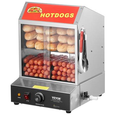 VEVOR Hot Dog Steamer Electric Bun Warmer with Tempered Glass Slide Doors Partition Plate Tong for Hot Dogs & Buns