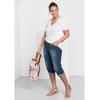 3/4-Jeans SHEEGO "Große Größen", Damen, Gr. 44, Normalgrößen, blau (blau denim), Obermaterial: 98% Baumwolle, 2% Elasthan, unifarben, casual, 3/4-Länge, Jeans, "Die Schmale" mit Used-Effekten