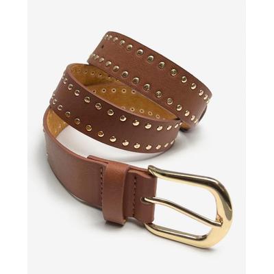 Boston Proper - Cognac Leather Brown - Gold Border Studded Belt - Large