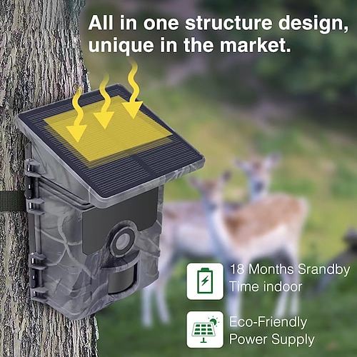 Solarbetriebene Wildkamera mit Nachtsicht, 50 MP, 4K-Jagdkameras, 0,3 s Auslösezeit, Wildkamera zur Wildtierüberwachung und Jagd Image