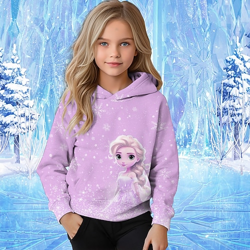Mädchen 3D Graphic Karikatur Schneeflocke Weihnachts-Kapuzenshirt Kapuzenshirt Langarm Herbst Winter Modisch bezaubernd Basic kinderkleidung 4-12 Jahre Mit Kapuze Outdoor Casual Täglich Regular Fit Image