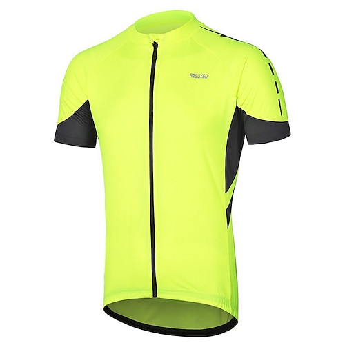 Arsuxeo Herren Kurzarm Fahrradtrikot Sommer Polyester Dunkelgrau Weiß Grau Volltonfarbe Fahhrad Trikot / Radtrikot Bergradfahren Straßenradfahren Reflexstreiffen Tasche auf der Rückseite Sport Image