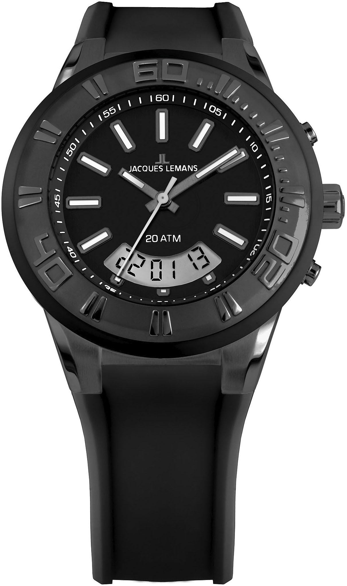 Chronograph JACQUES LEMANS "Miami", schwarz (schwarz, schwarz), Armbanduhren, Damen, Quarzuhr,Armbanduhr,Damen,Herren,Silikonarmband,bis 20 bar wasserd. Image