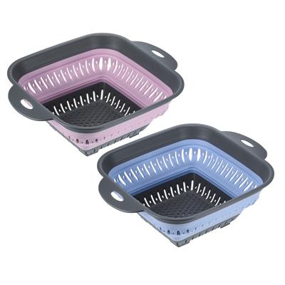 2pcs Foldable Silicone Colander Fruit Vegetable Washing Basket - Pink+Blue