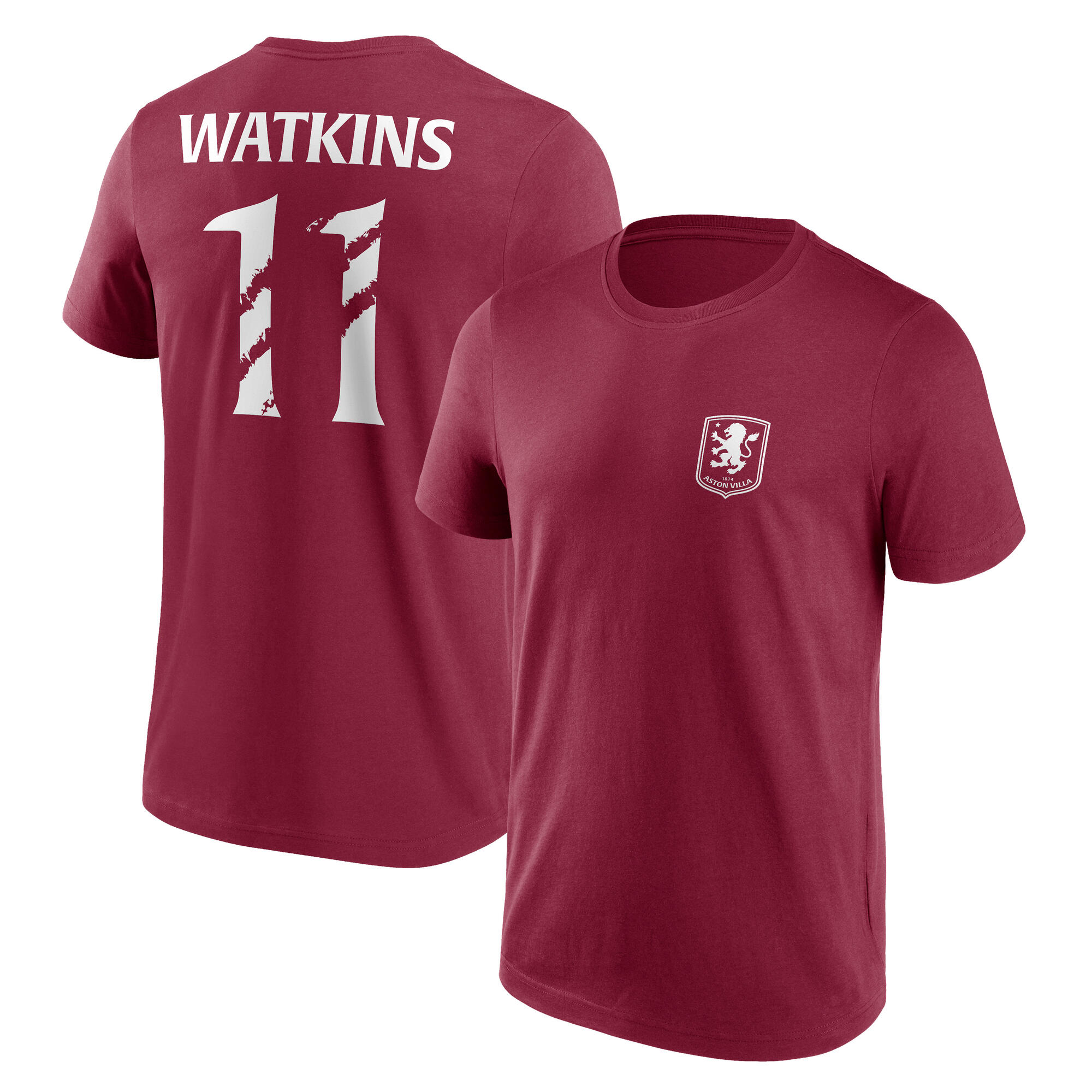 Aston Villa Name & Nummer Grafik-T-Shirt – Weinrot – Herren Image
