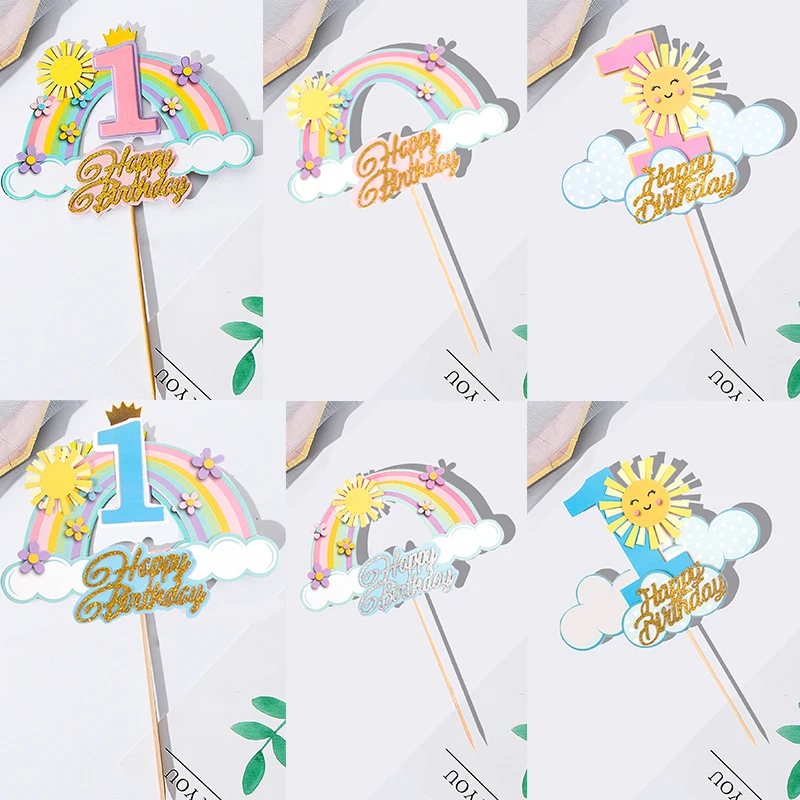 1 Stücke Regenbogen Kuchen Topper Regenbogen Sonne Kuchen Dekorationen Kinder 1. Geburtstag Party Dekorationen Baby Dusche Backen Dessert Liefert Image