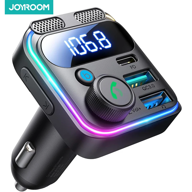 JOYROOM 2024 Bluetooth 5.3 FM-Transmitter für Auto 48 W PD&QC3.0 Autoladegerät-Adapter Bluetooth & U-Disk, Dual-Mikrofone, Freisprechanruf