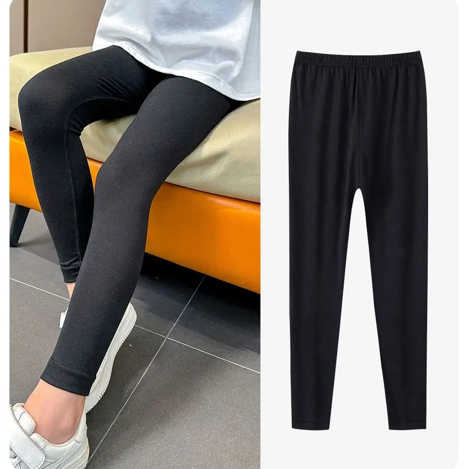 Mädchen vier Jahreszeiten schwarz elastische Basic Leggings bequeme dünne elastische Taille Hosen lässig Joker Strumpfhosen Hosen. Image