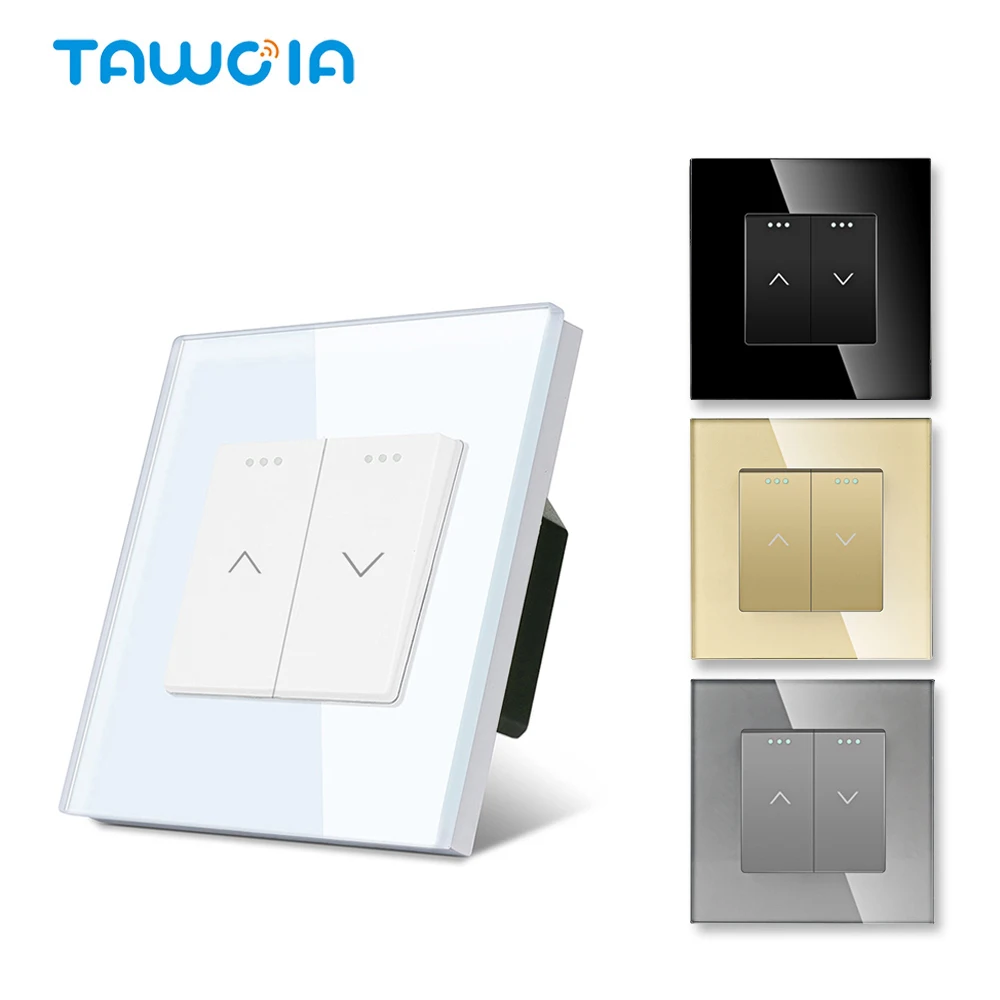 TAWOIA Normaler Vorhang-Drucktastenschalter, EU-Glasrahmen, motorisierte Rollos, Rollladen, Schalter, automatischer Rückprall-Reset-Schalter