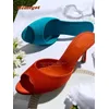 Wildleder Stiletto Heels Hausschuhe Orange Peep Toe Slip auf Sommer Luxus Party Schuhe außerhalb plus Größe 46 neue solide Nähen sexy
