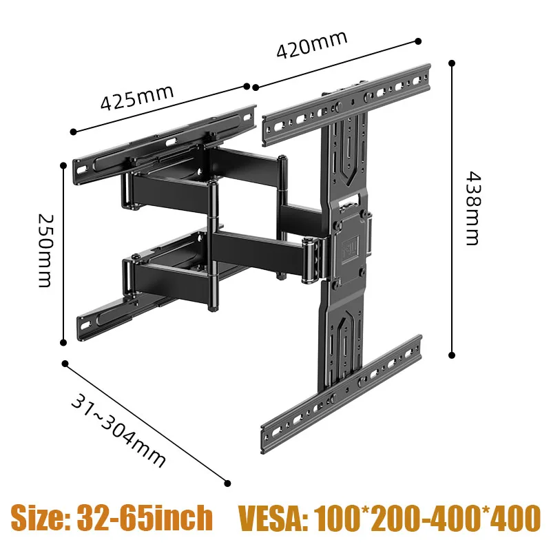 Full Motion Universal 32-65 Zoll TV-Wandhalterung, gebogenes Flachbildschirm, LED-LCD-Display, Halterung MAX.VESA 400 x 400 mm TV-Halterung