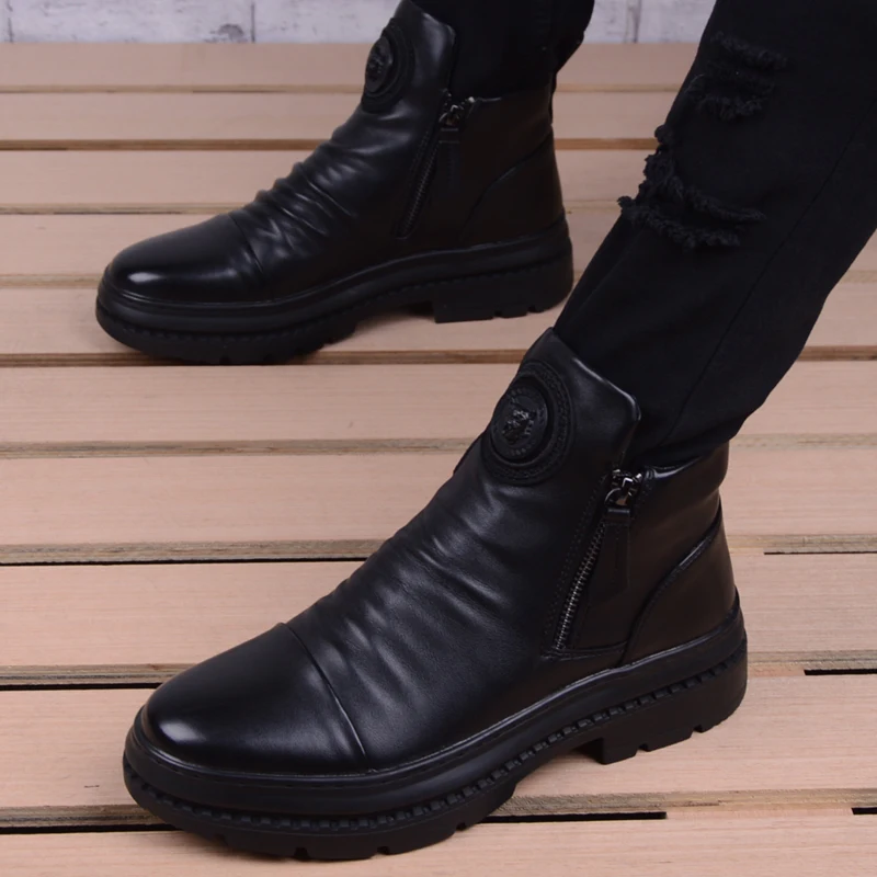 Herren casual business büro formale kleid chelsea stiefel plattform schuhe aus echtem leder stiefel schwarz ankle botas hombre chaussure