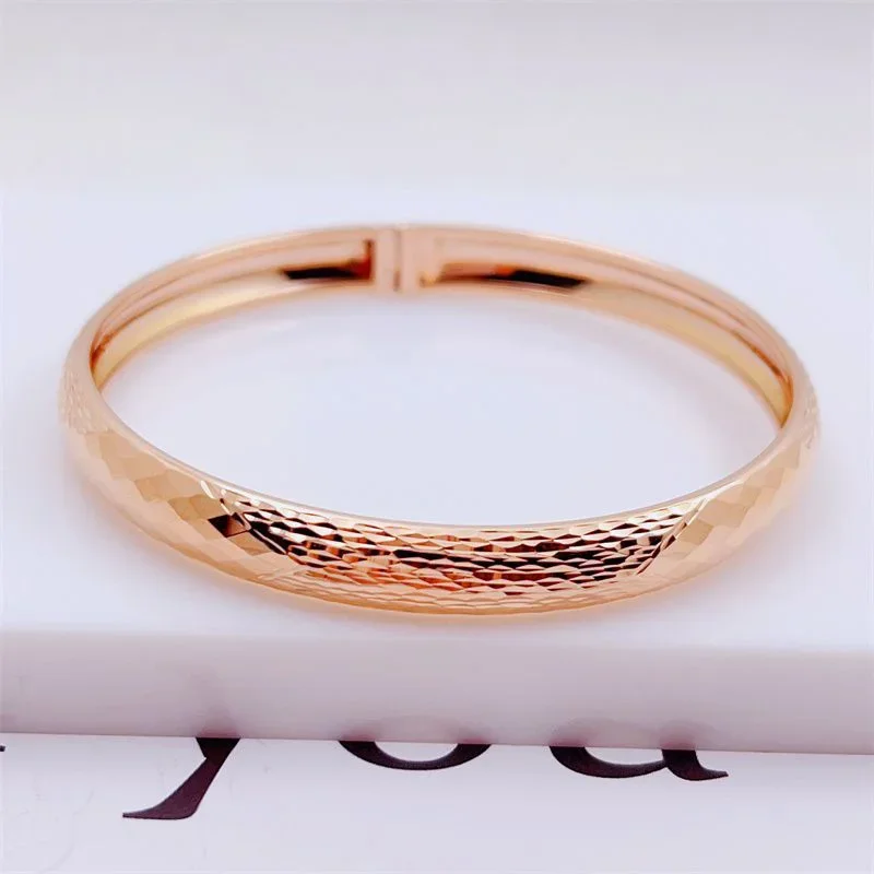 Offenes Vintage-Armband aus 585er Lilagold für Damen, plattiert, 14 Karat Roségold, modisch, breit, klassischer Charm-Armreif, Bankett-Schmuck Image