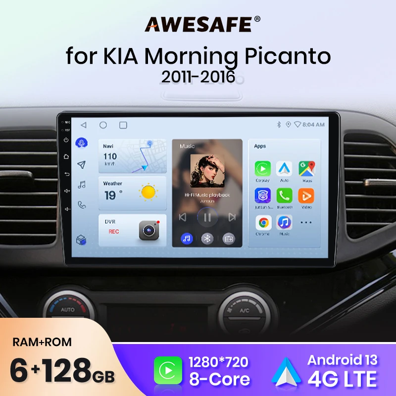 AWESAFE PX9 pour KIA Picanto Android 2011 2012 2013 2014 autoradio lecteur vidéo multimédia GPS 2 din Android Autoradio CarPlay