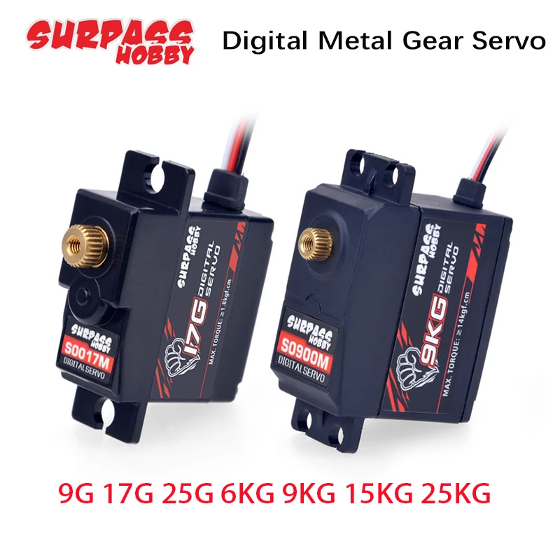 2Pcs HEIßER Override Digital Servo Mechanismus Hobby 9G/17/25G 6/9/15/20KG Metall Getriebe Micro Servo Für 1/8 1/10 RC Flugzeug Segelflugzeug Roboter