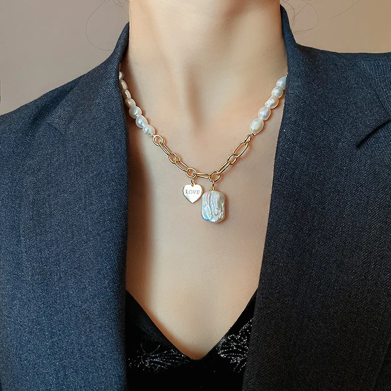 100% natürliche Barock Süßwasser Perle Elegante Liebe Herz 14K Gold Gefüllt Damen Colliers Halskette Schmuck Für Frauen Geschenke Keine verblassen