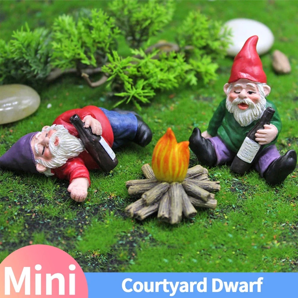 Mini lustige Gnome Fee Gartenparty betrunken Gnome Zwerg Statue Miniatur Innenhof Landschaft Blumentopf Figur Ornamente Image