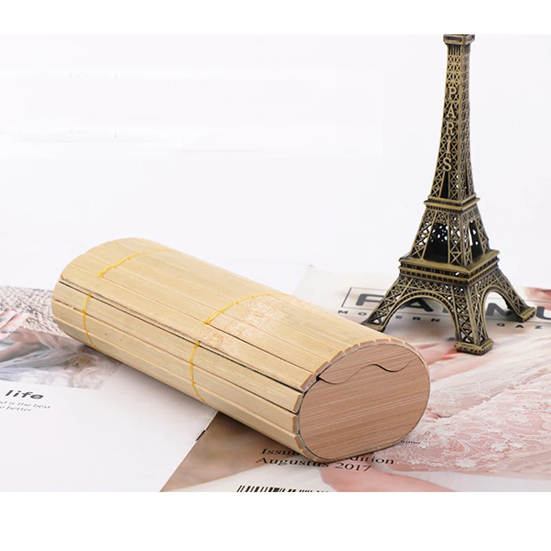 Holz Bambus Brillen etui hand gefertigte harte quadratische Zylinder Bambus streifen Sonnenbrille behälter Brillen Brille Brillen box Image