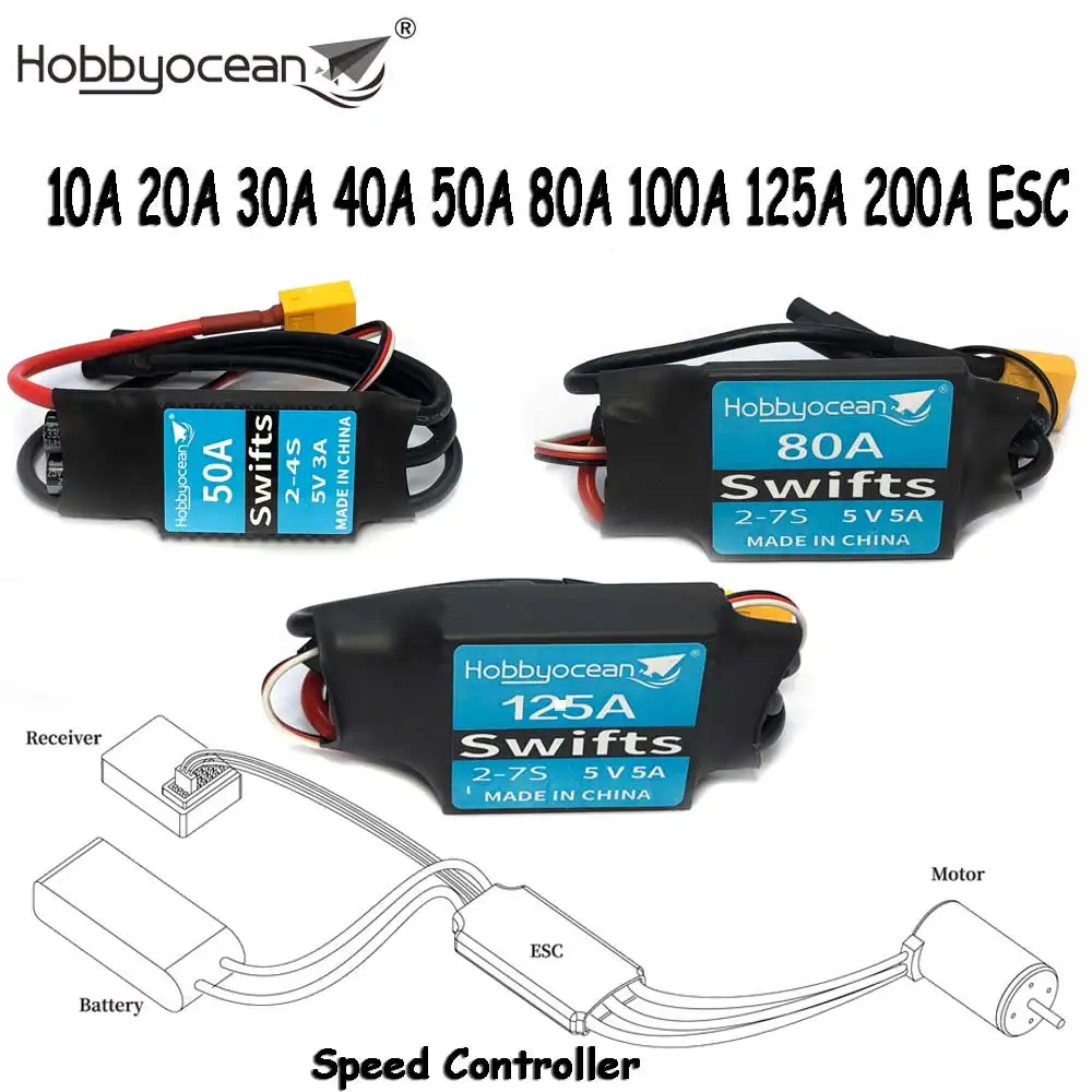 Hobbyocean Geschwindigkeitsregler 10A 20A 30A 40A 50A 80A 100A 125A 200A ESC mit UBEC für Ho ​ bbywing Skywalker RC Flugzeuge Hubschrauber Image