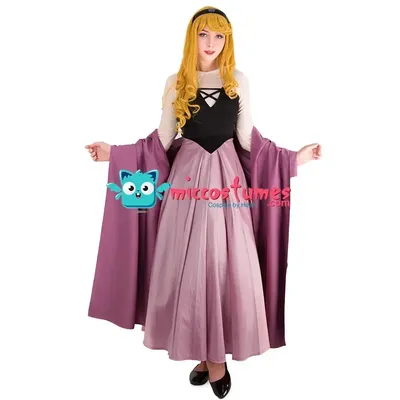 Miccostumes Damen Kostüm Outfit Aurora Bauernkleid mit Schal Petticoat Cosplay Kostüm Image