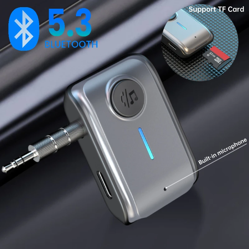 Bluetooth 5.3 Auto-Receiver-Adapter, 3,5 mm AUX-Buchsen für Autolautsprecher, Audio-Musik-Receiver, Freisprecheinrichtung, Bluetooth 5.0-Adapter Image
