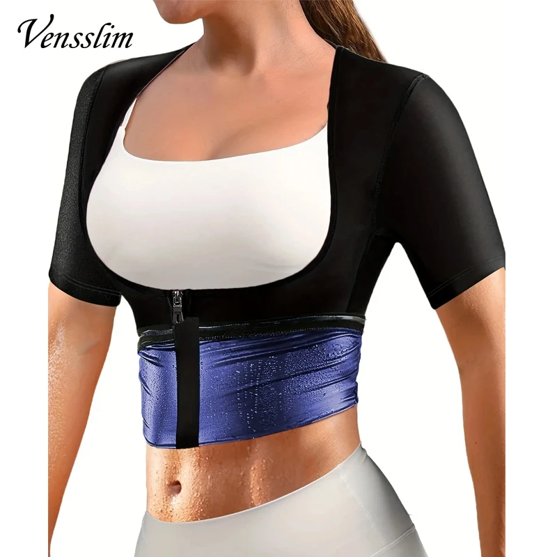 Vensslim Sauna Schweiß Push-Up Anzüge Frauen Zipper Hot Abnehmen Kurzarm Body Shaper Fat Burner Korsett Weste Taille Trainer Tops Image
