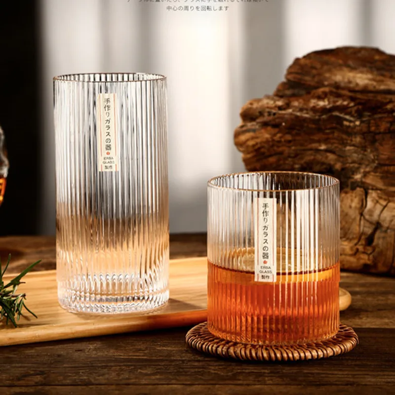1/2/4/6Pcs Japanischen Striped-Beständig Glas Transparent Wasser Tasse Trinken Saft Tasse whisky Wein Gläser