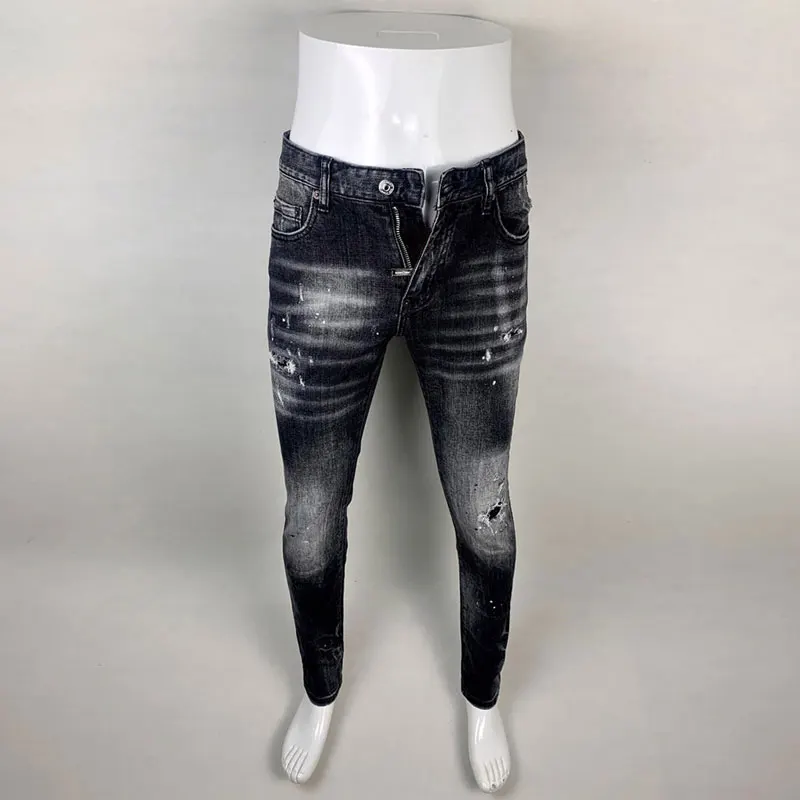 Street Fashion Männer Jeans Retro Schwarz Grau Elastische Dünne Zerrissene Jeans Männer Hohe Qualität Marke Designer Vintage Denim Hosen Hombre