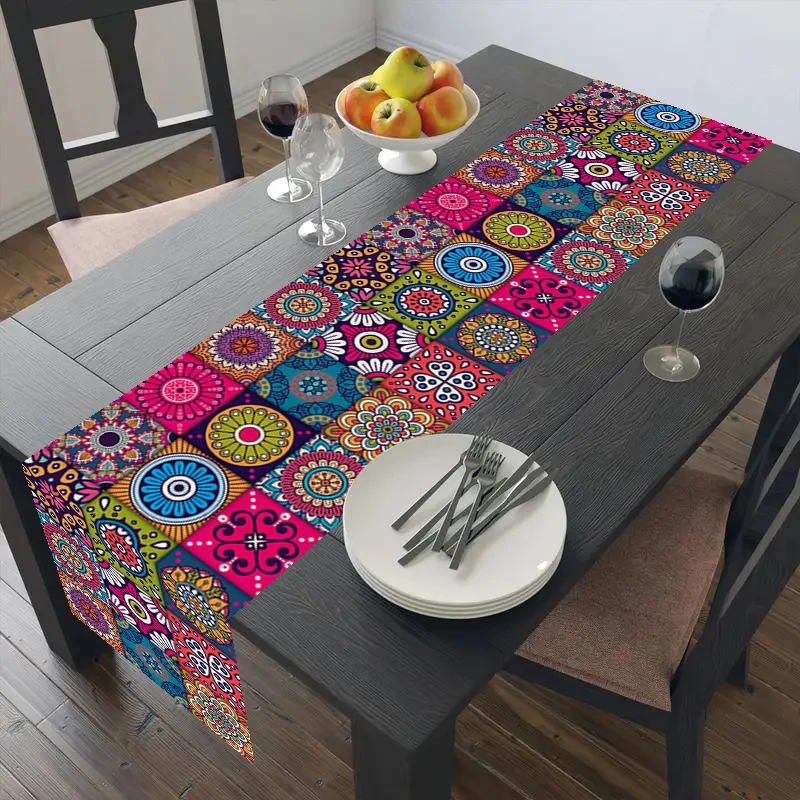 1pc Vintage Boho Mandala Druck Leinen Tisch Läufer Tisch Dekoration Hause Abendessen Urlaub Party Dekoration Tisch Läufer Zubehör