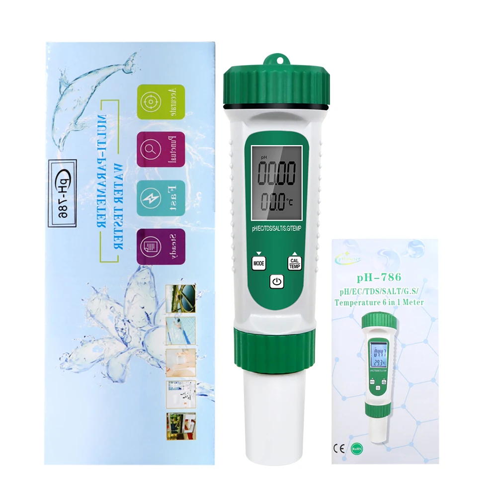 Hochpräziser Wasser qualitäts tester ph ec tds Salz s.g Temperatur 6 in 1 Detektor ph Meter Temperatur prüfung für Pool aquarium Image