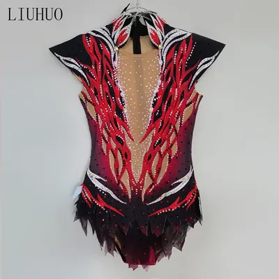 Kinder Eislaufen Kleid Mädchen Frauen Elegante Rote Rhythmische Kleid Wettbewerb strass eis skate Image