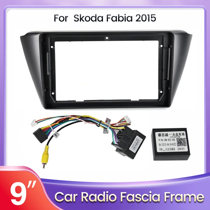 9 zoll Auto Radio Fascia Rahmen Für Skoda Fabia MK3 2015 + Audio Installieren Dash Rahmen Mount Kit Panel Rahmen kabel und Canbus MP5 Image