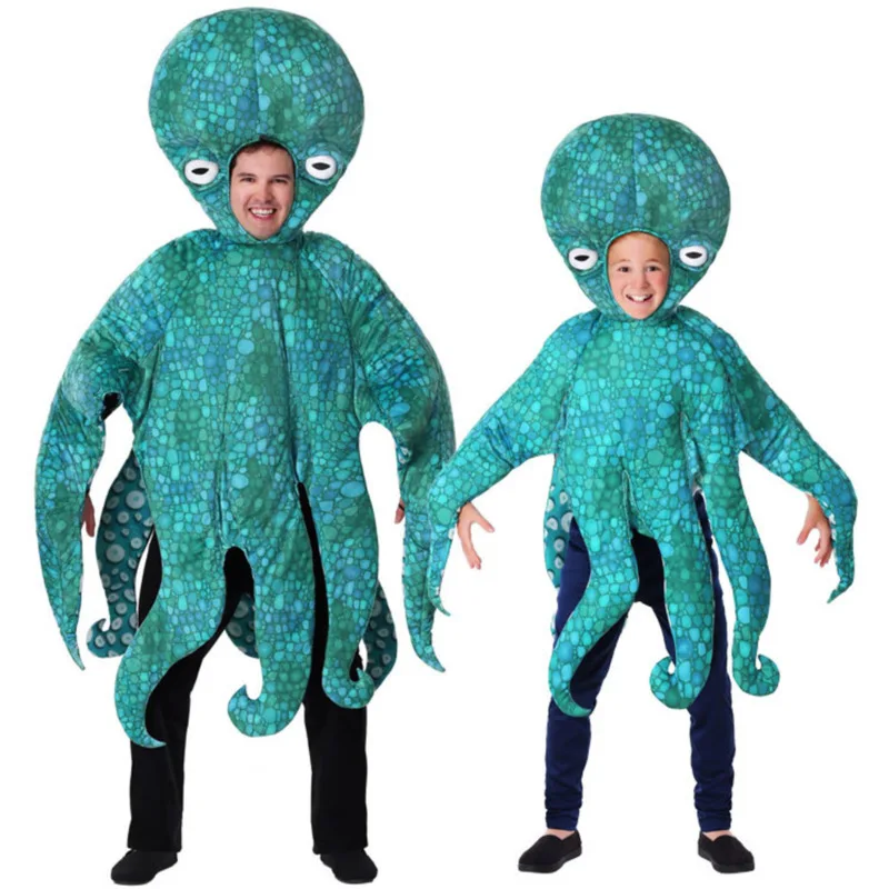 Eltern-Kinder Grüne Oktopus Kostüme Familie Erwachsene Party Cosplay Kostüm Winzige Tentakel Oktopus Sealife Halloween Cosplay Dress-up Image