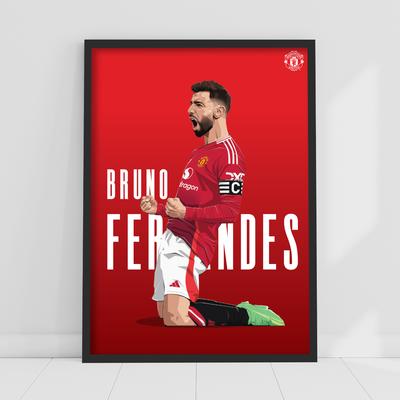 Manchester United Bruno Fernandes 24-25 Illustrationsdruck – gerahmt A3 Image