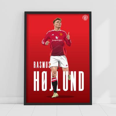 Manchester United Rasmus Hojlund 24-25 Illustrationsdruck – gerahmt A3 Image
