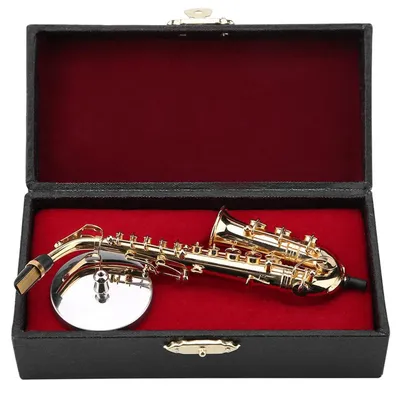 Miniature Alto Saxophone Replica + Stand & Case - Gold Plated Musical Instrument Model Ornament