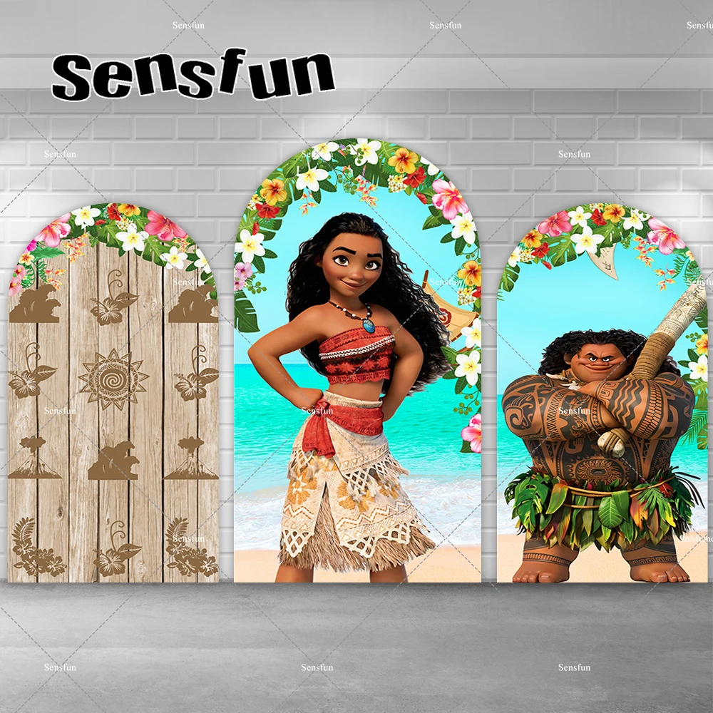 Tropical Flower Beach Summer Moana Maui Chiara Arch Backdrop Cover for Girls Birthday Party Wood Chiara Wall Background Supplier