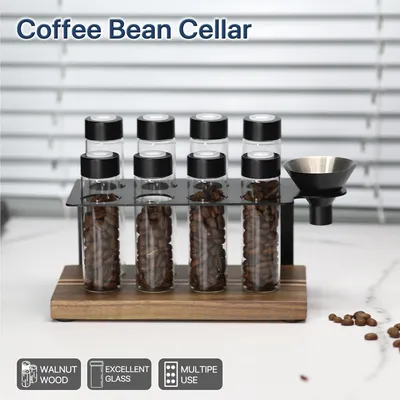Coffee Beans Storage Container Display Rack Walnut Tea Tube Bottle Glass Espresso Coffee Accessories