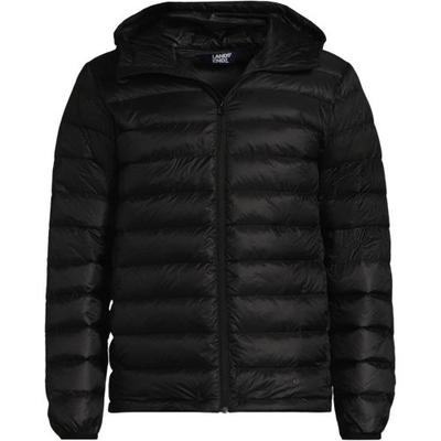 Wanderweight Down Ultralight Packable Hooded Jacket, Men, size: 42-44, regular, Black, Polyester/Nylon, by Lands' End