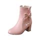 Mumuj Women Walking Boot Women Western Boots Womens Fall and Winter New Korean Bow Short Boots Female College Cute Female Ankle Boots Western Leather Women Work Platform Anti-Slip Boot (Pink, 6.5)